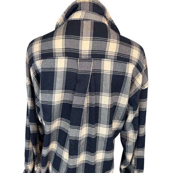 2/$30 ZARA S Plaid Navy Blue Longline Shirt Jacket Floral Beading & Snaps - Picture 13 of 16